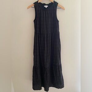 Spirit of Grace black on black subtle plaid sleeveless tiered maxi dress size XS